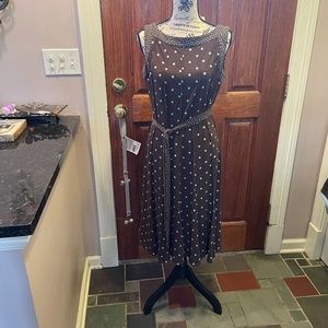 Sandra Darren Brown and Teal Polka Dot Sleeveless Dress - Size 10